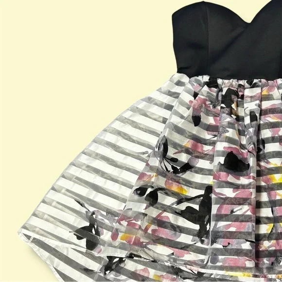 Pink White Black Strapless Party Dress Large - Picture 3 of 6